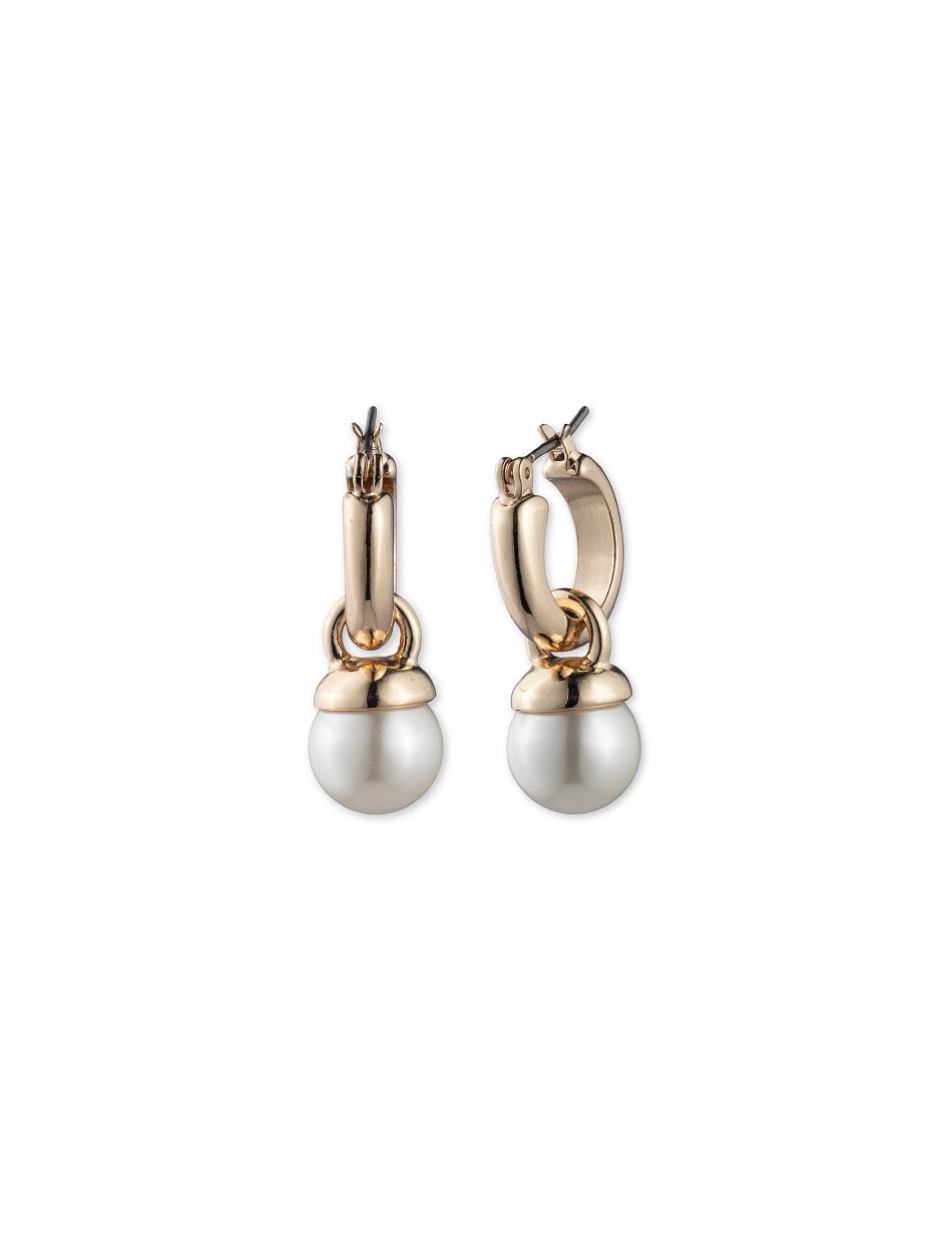 Earring Anne Klein Gold-Tone Blanc Faux Pearl Drop Hoop   | TIJ-7702043